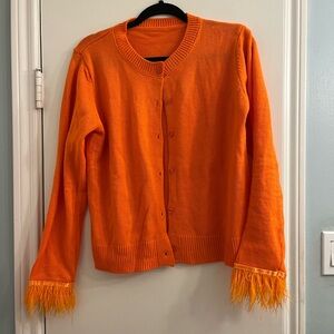 Orange Feather Cuff Women's Sweater